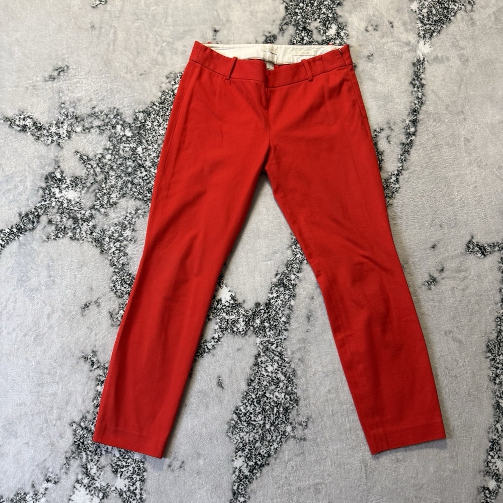 J Crew Pants Womens Size 2 Red Minnie Stretch Cotton‎ Blend Preppy Straight Leg
